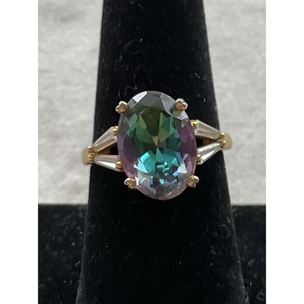 925 Sterling Silver Gold Vermeil Mystic Topaz Ring Size 7.75 Vintage Estate